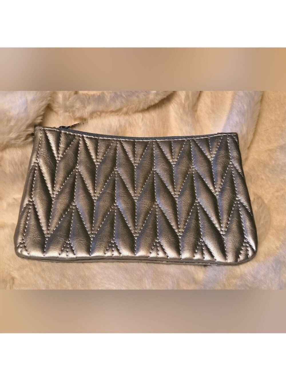 Ipsy Silver Quilted Cosmetic Bag